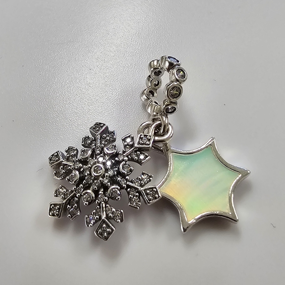Pandora Opalescent Snowflake Double Dangle Charm - Picture 3 of 8